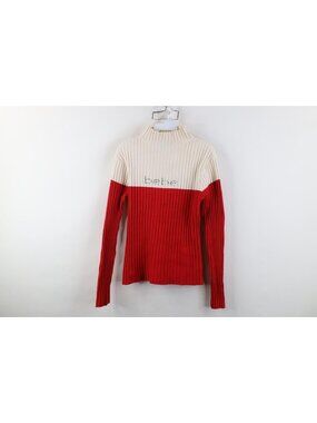 Vintage 90s Y2K Bebe Womens Medium Sequin Babydoll Ribbed Knit Mock Neck Sweater
